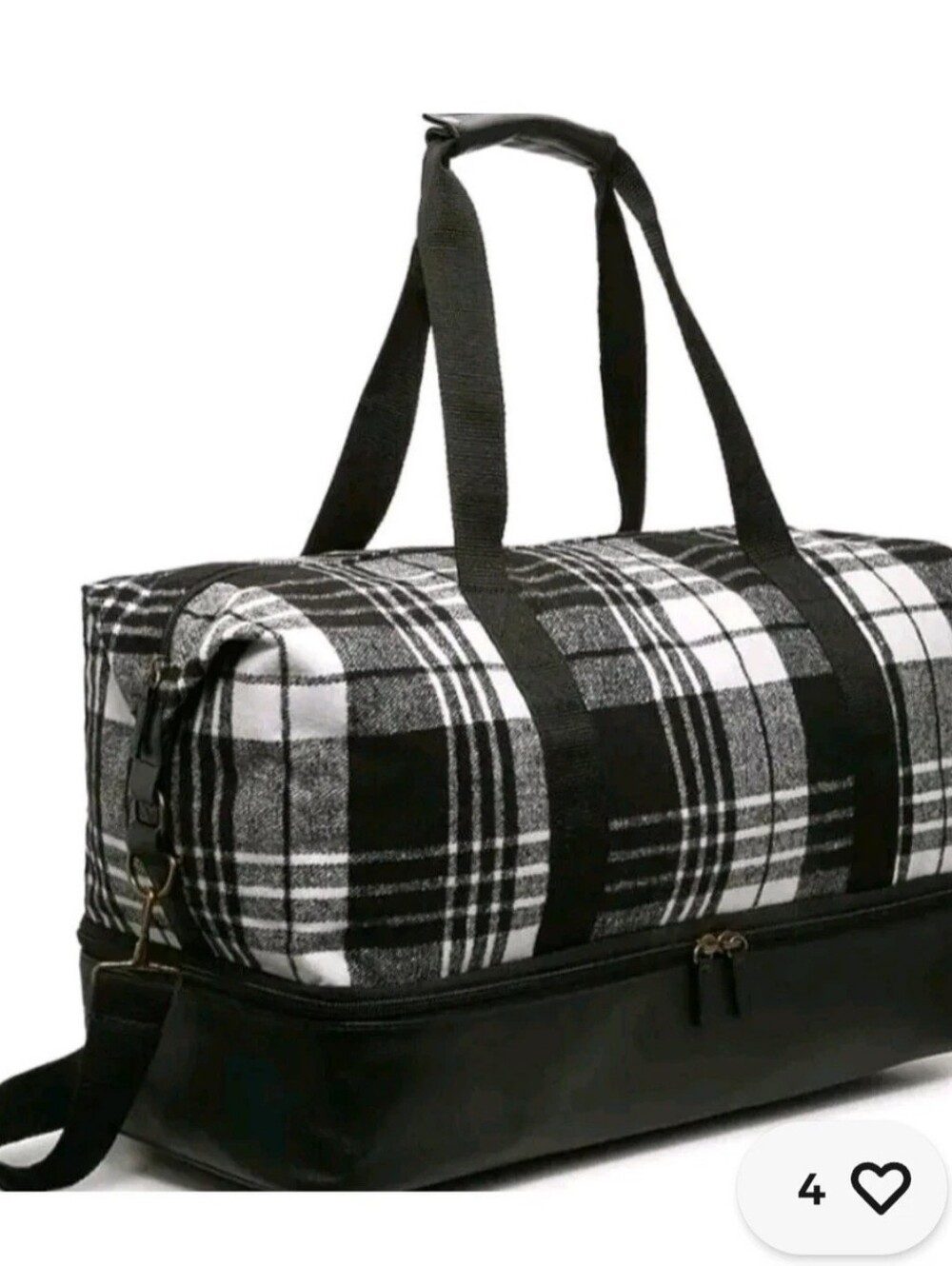 Black and White Plaid Weekender Duffel Bag with Bottom Shoe New - Picture 5 of 7